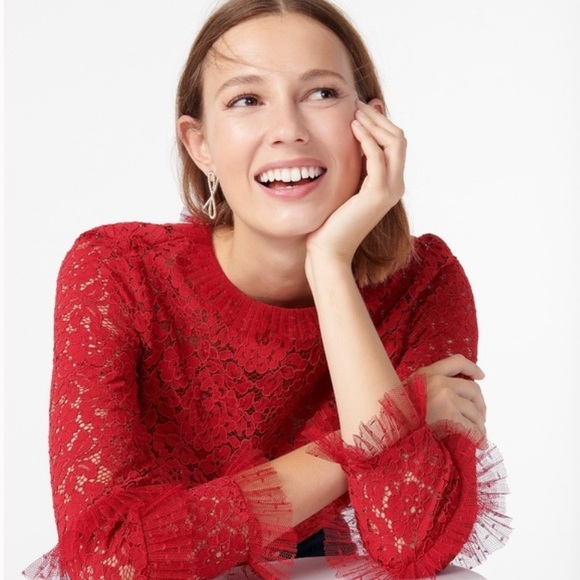 ✨NWT✨ JCREW Lace Top with Tulle Ruffle - Size Small - Picture 2 of 6